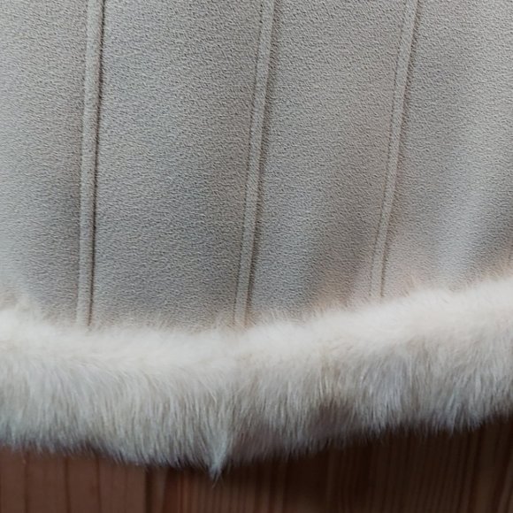 Vintage Stegari Fur Trimmed Beige Dress Jackie Kennedy Style Small Xtra Small - Picture 6 of 12